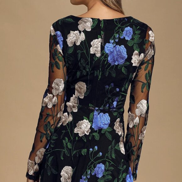 Lulu's Black and Blue Floral Mini Dress - Picture 4 of 6